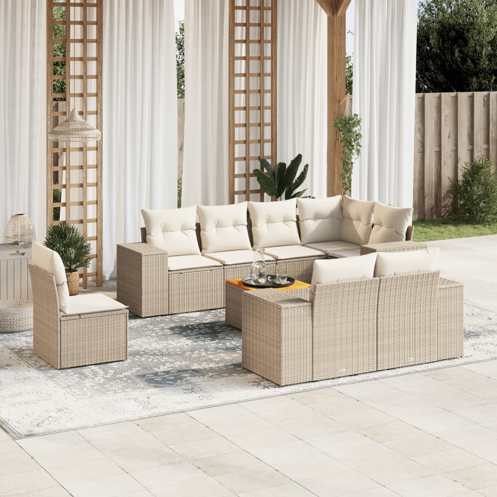 9-delige Loungeset met kussens poly rattan beige is nu te koop bij PeponiXL, paradijselijk wonen!