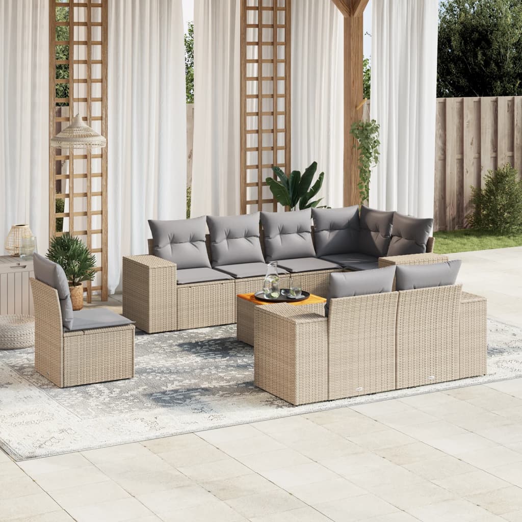 9-delige Loungeset met kussens poly rattan beige is nu te koop bij PeponiXL, paradijselijk wonen!