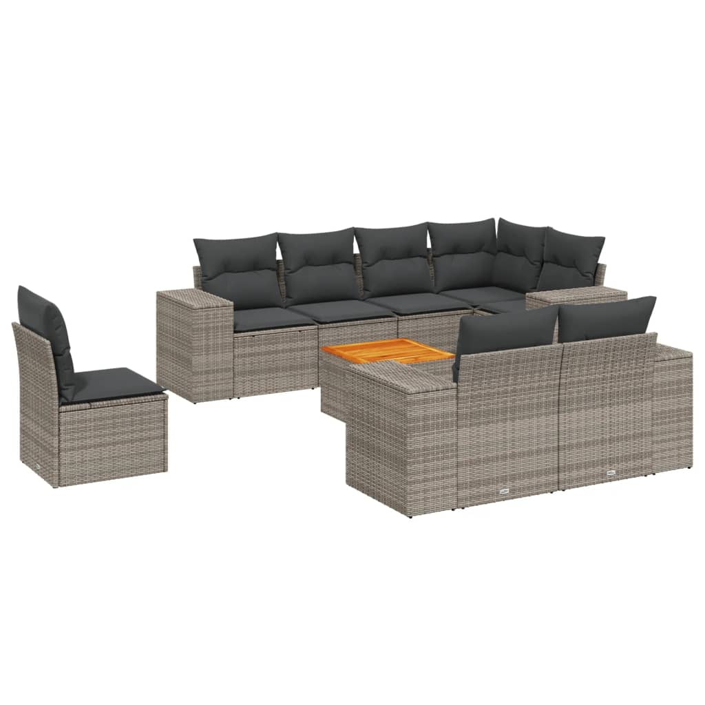 9-delige Loungeset met kussens poly rattan grijs is nu te koop bij PeponiXL, paradijselijk wonen!