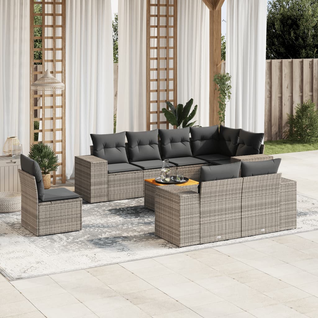 9-delige Loungeset met kussens poly rattan grijs is nu te koop bij PeponiXL, paradijselijk wonen!