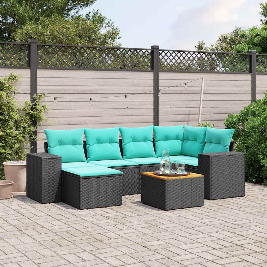 7-delige tuinbankset met kussens van zwart polyrotan is nu te koop bij PeponiXL, paradijselijk wonen!