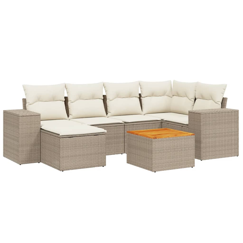 7-delige Loungeset met kussens poly rattan beige is nu te koop bij PeponiXL, paradijselijk wonen!