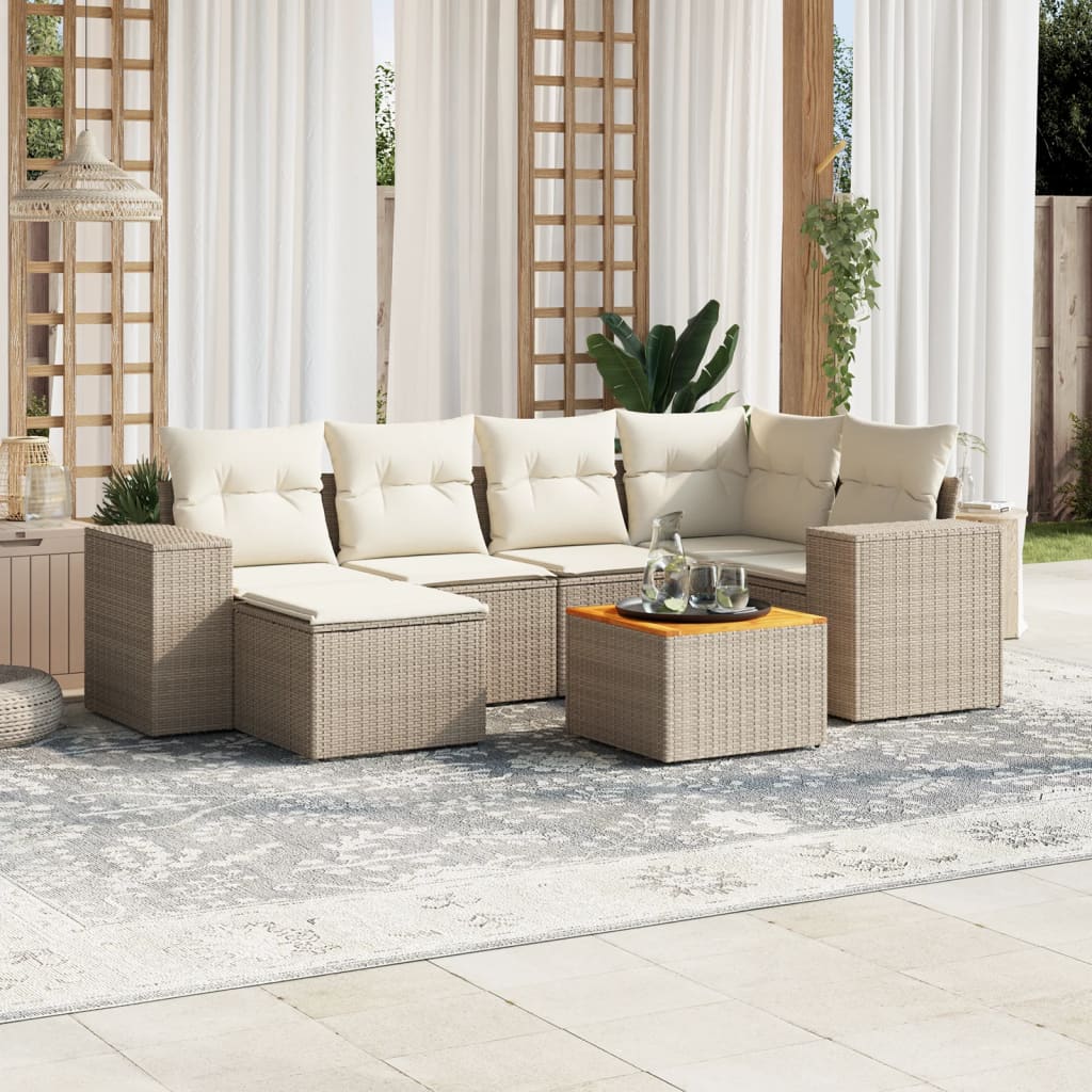 7-delige Loungeset met kussens poly rattan beige is nu te koop bij PeponiXL, paradijselijk wonen!