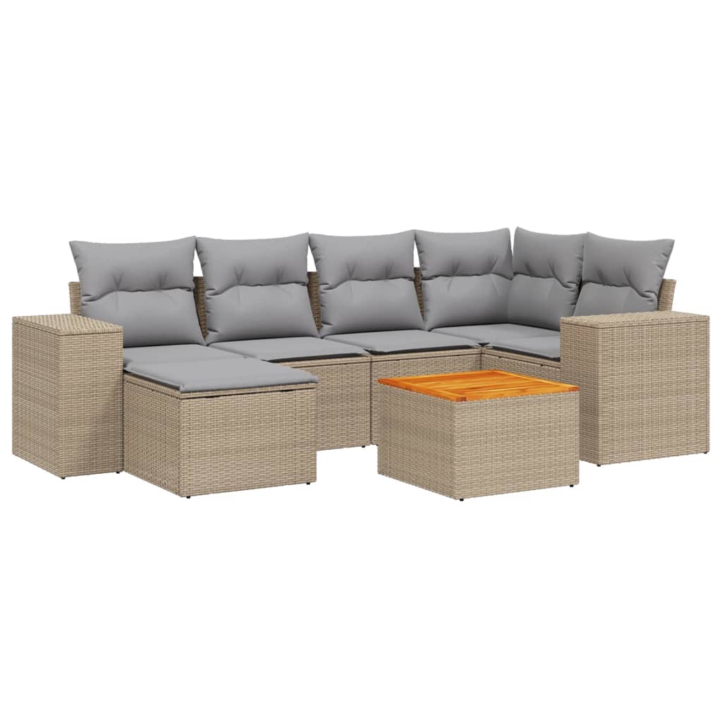 7-delige Loungeset met kussens poly rattan beige is nu te koop bij PeponiXL, paradijselijk wonen!