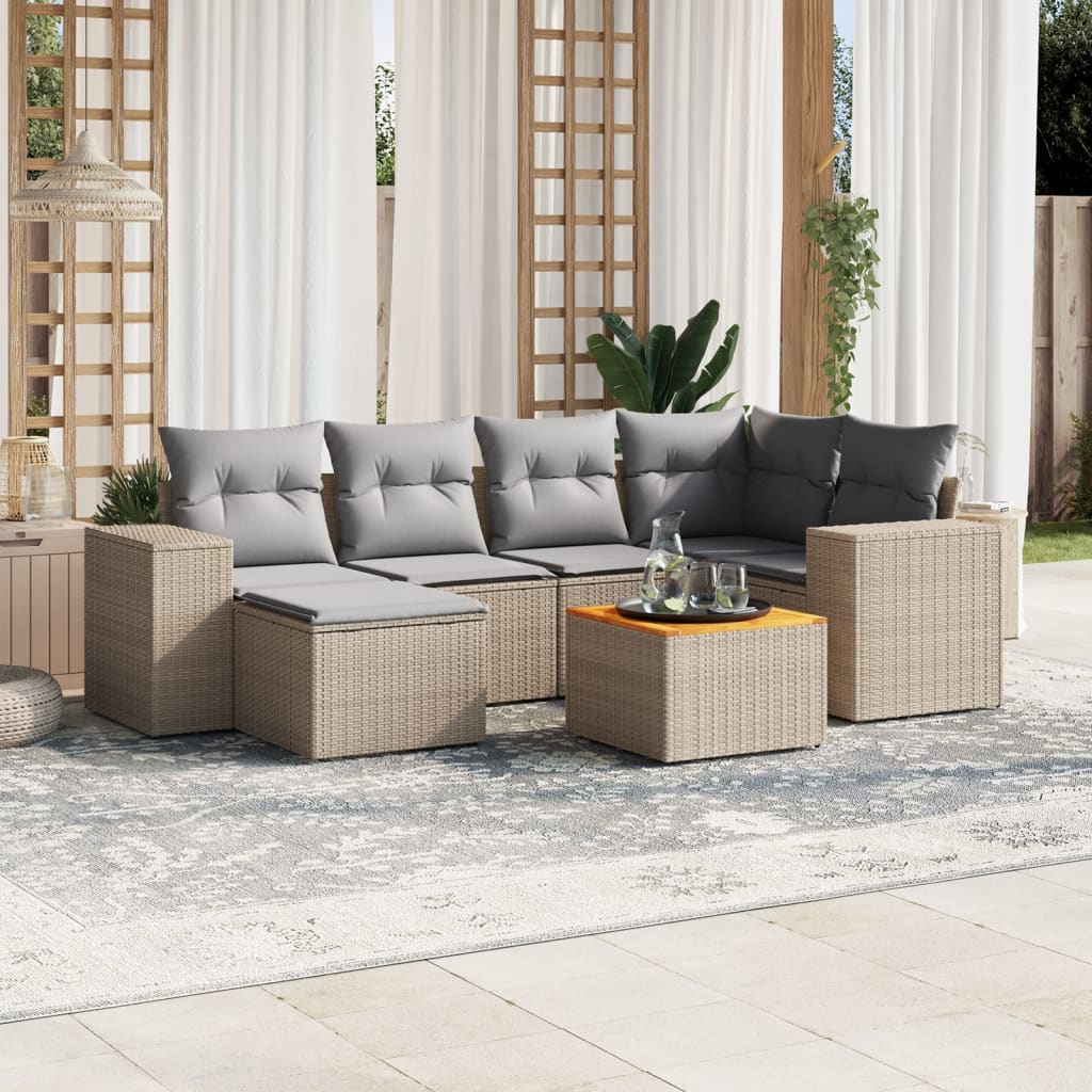 7-delige Loungeset met kussens poly rattan beige is nu te koop bij PeponiXL, paradijselijk wonen!