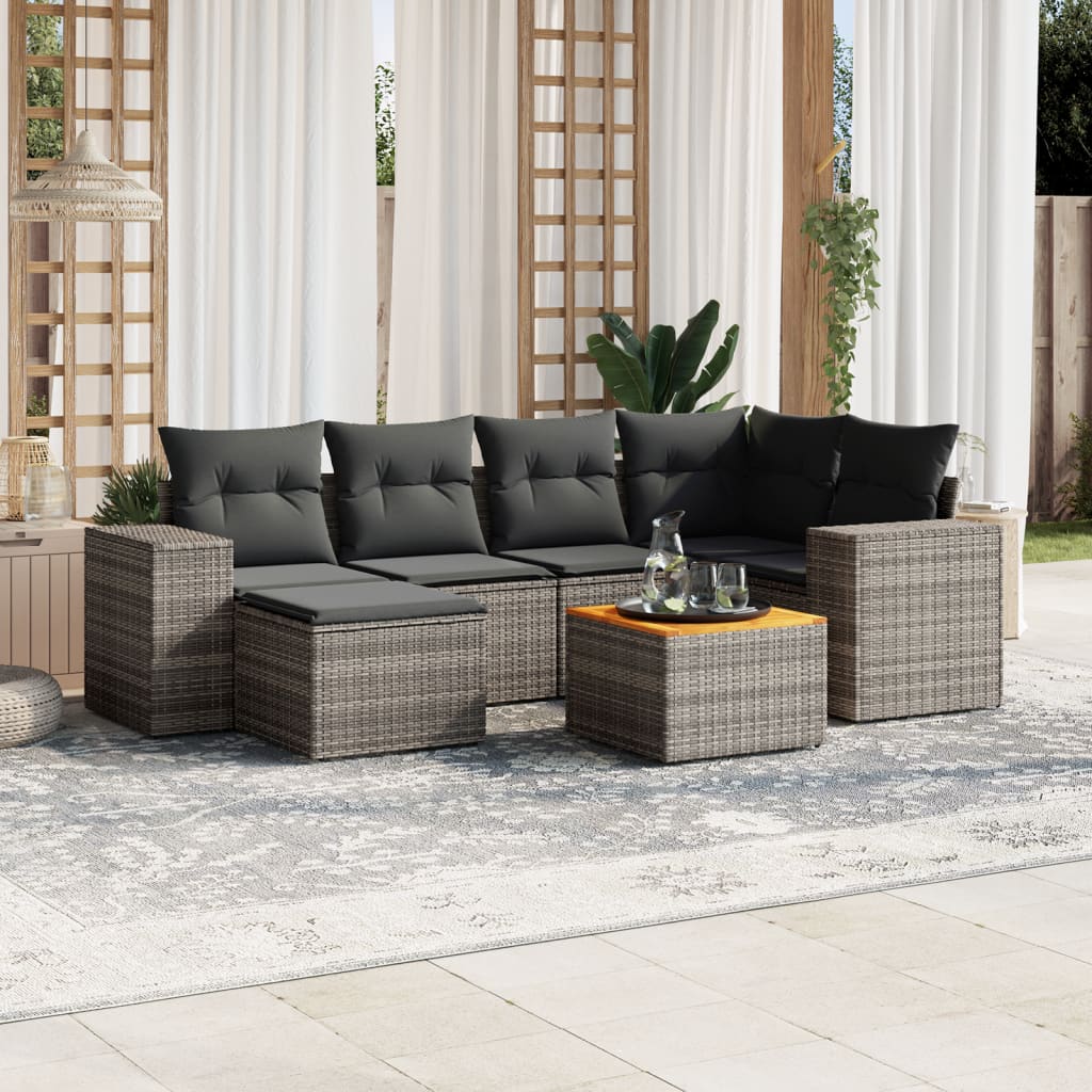 7-delige Loungeset met kussens poly rattan grijs is nu te koop bij PeponiXL, paradijselijk wonen!