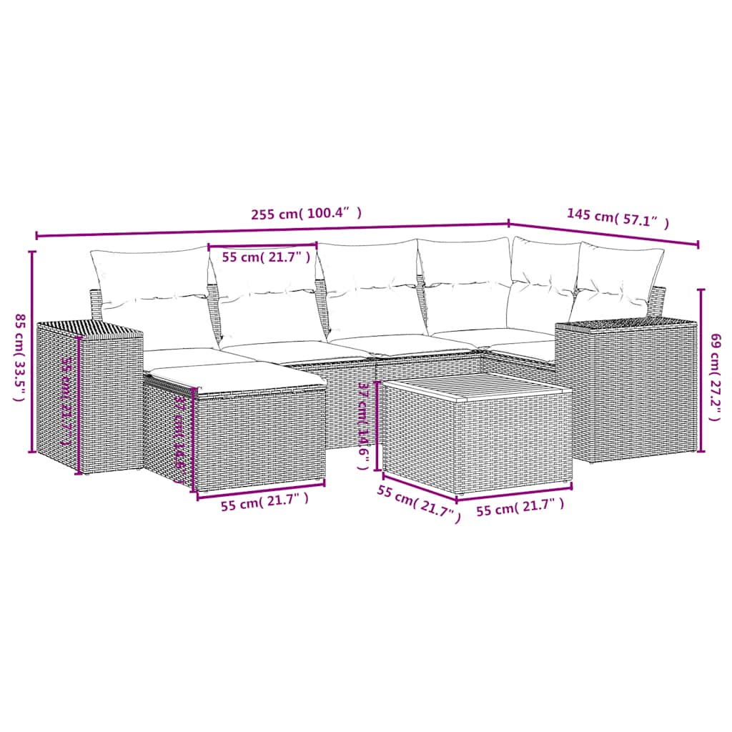 7-delige tuinbankset met kussens, grijs polyrotan is nu te koop bij PeponiXL, paradijselijk wonen!