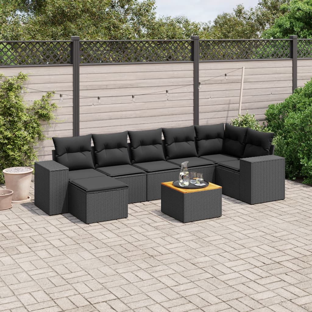 8-delige Loungeset met kussens poly rattan zwart is nu te koop bij PeponiXL, paradijselijk wonen!