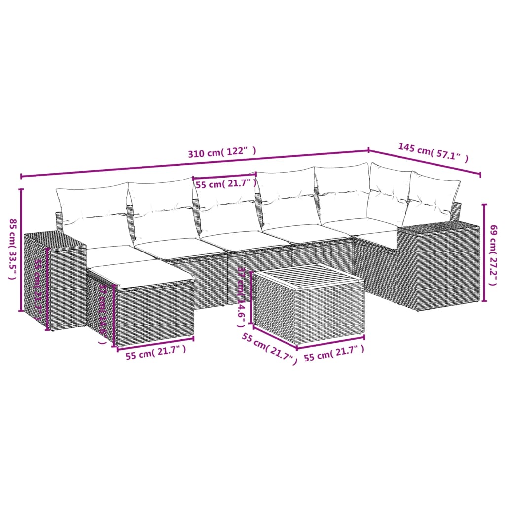8-delige Loungeset met kussens poly rattan zwart is nu te koop bij PeponiXL, paradijselijk wonen!