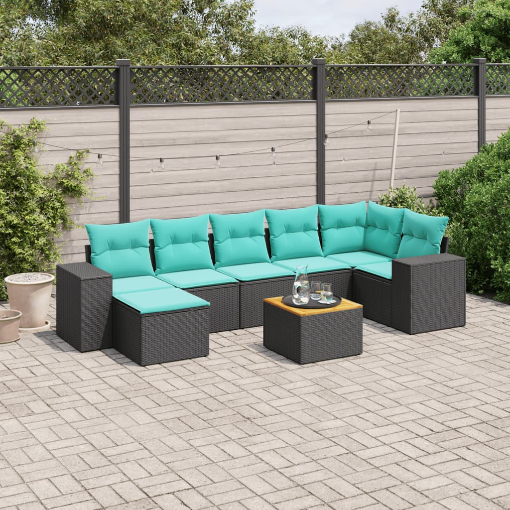 8-delige tuinbankset met kussens, zwart polyrotan is nu te koop bij PeponiXL, paradijselijk wonen!