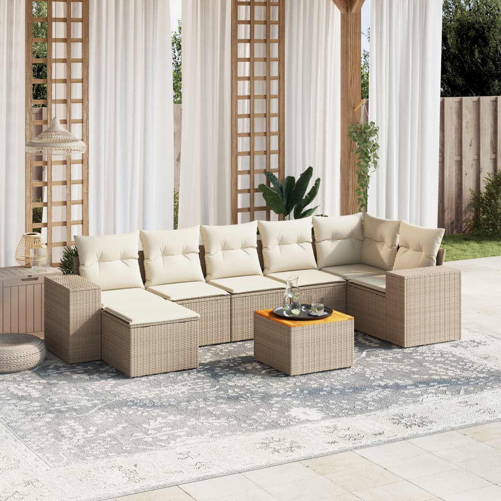 8-delige Loungeset met kussens poly rattan beige is nu te koop bij PeponiXL, paradijselijk wonen!