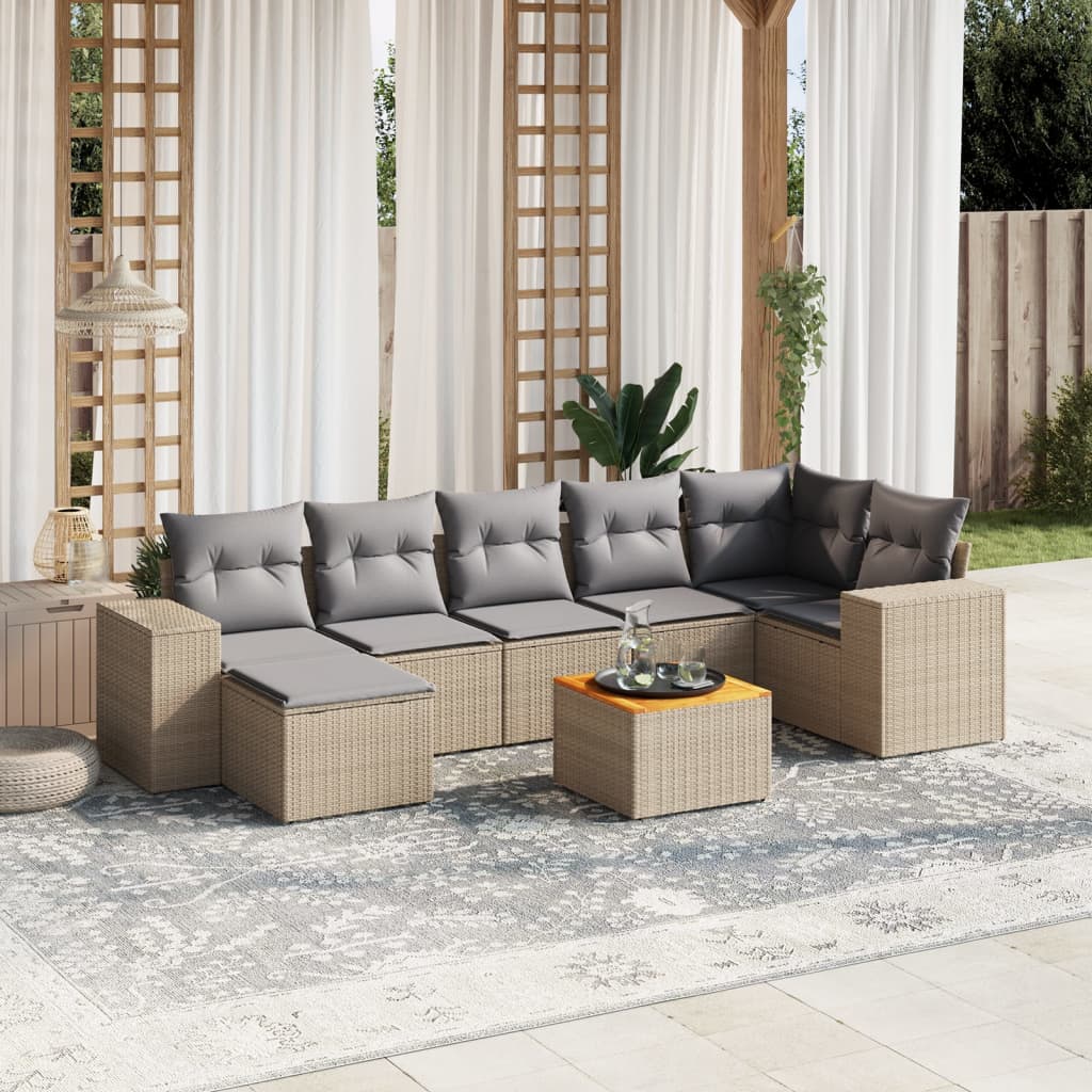 8-delige Loungeset met kussens poly rattan beige is nu te koop bij PeponiXL, paradijselijk wonen!
