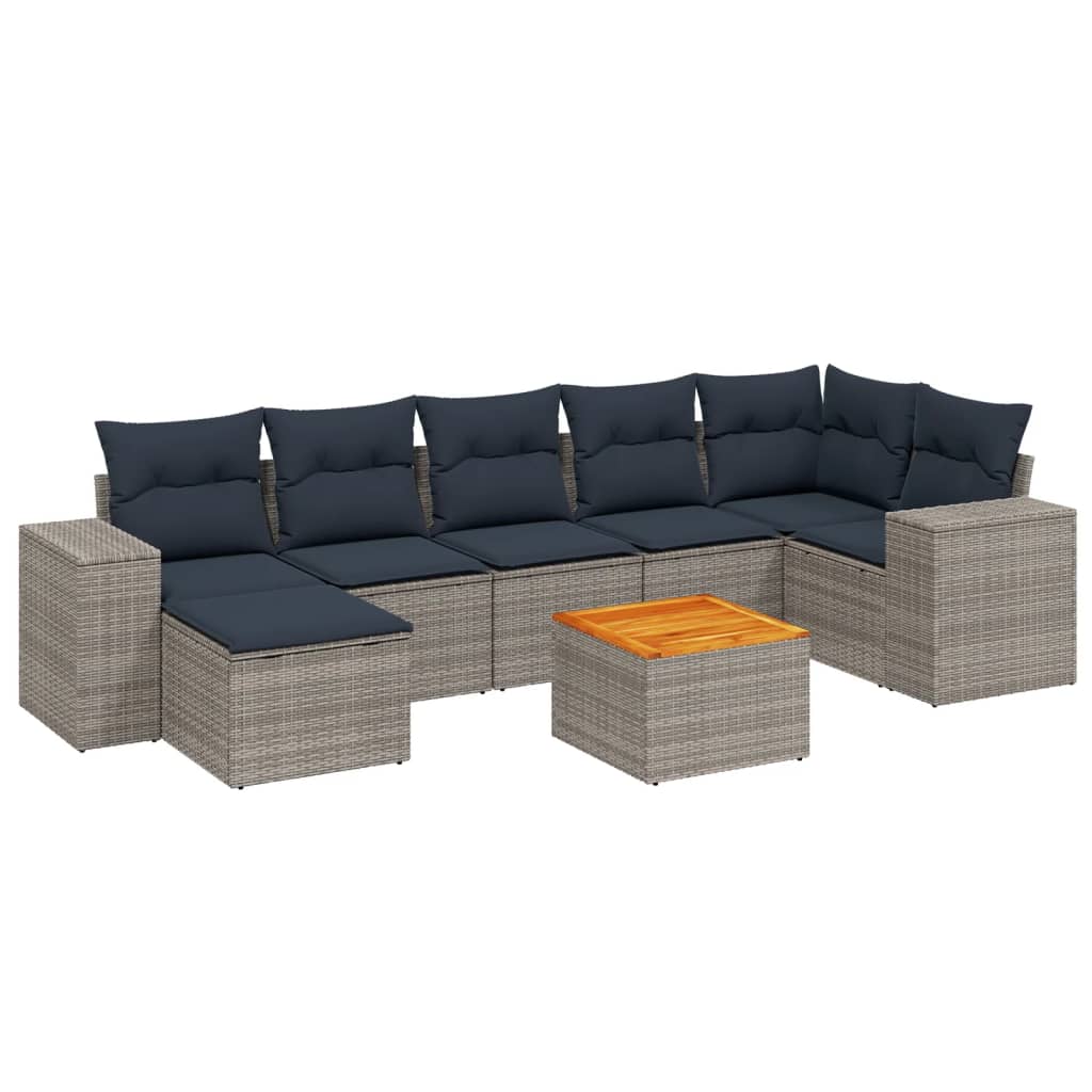 8-delige tuinbankset met kussens, grijs polyrotan is nu te koop bij PeponiXL, paradijselijk wonen!