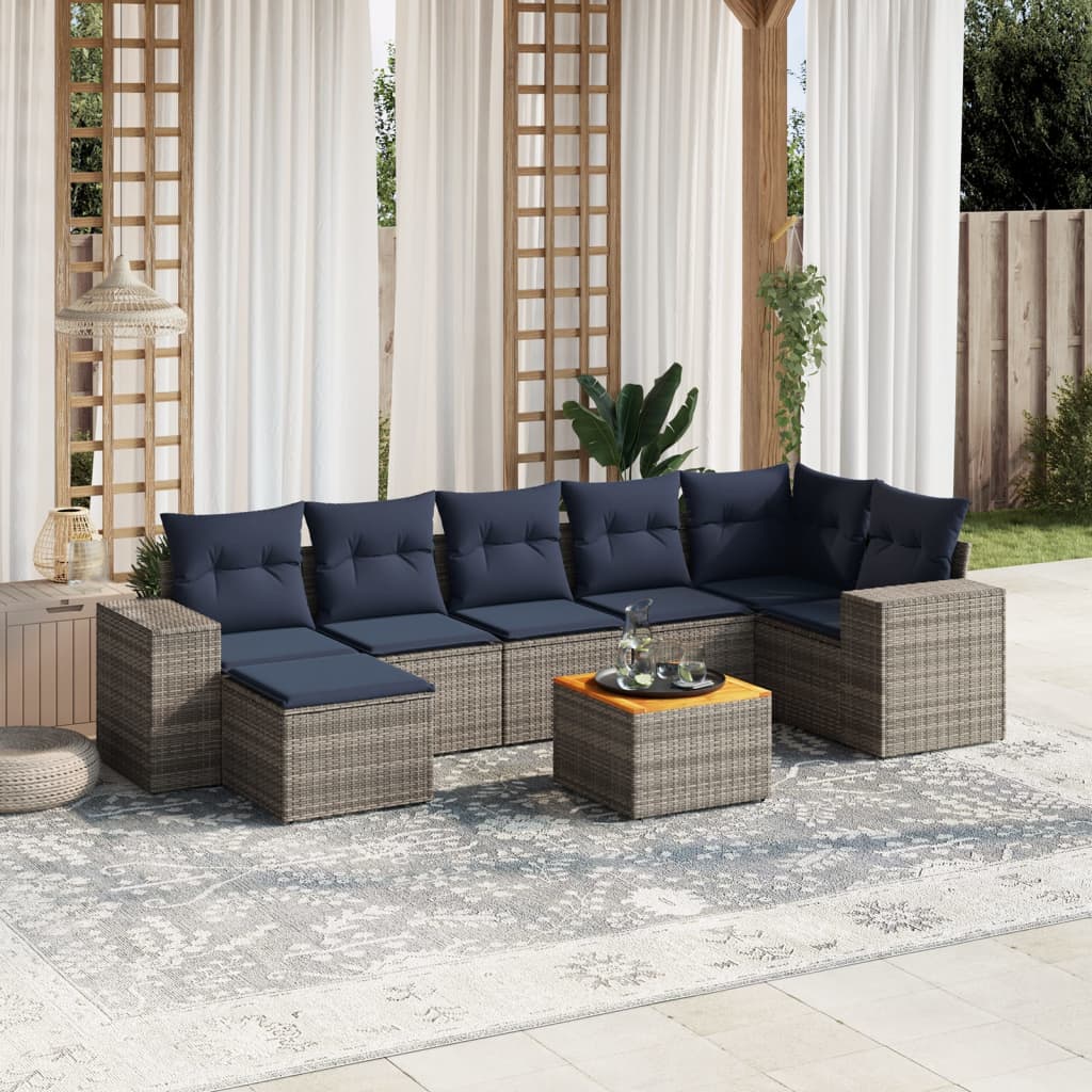 8-delige tuinbankset met kussens, grijs polyrotan is nu te koop bij PeponiXL, paradijselijk wonen!