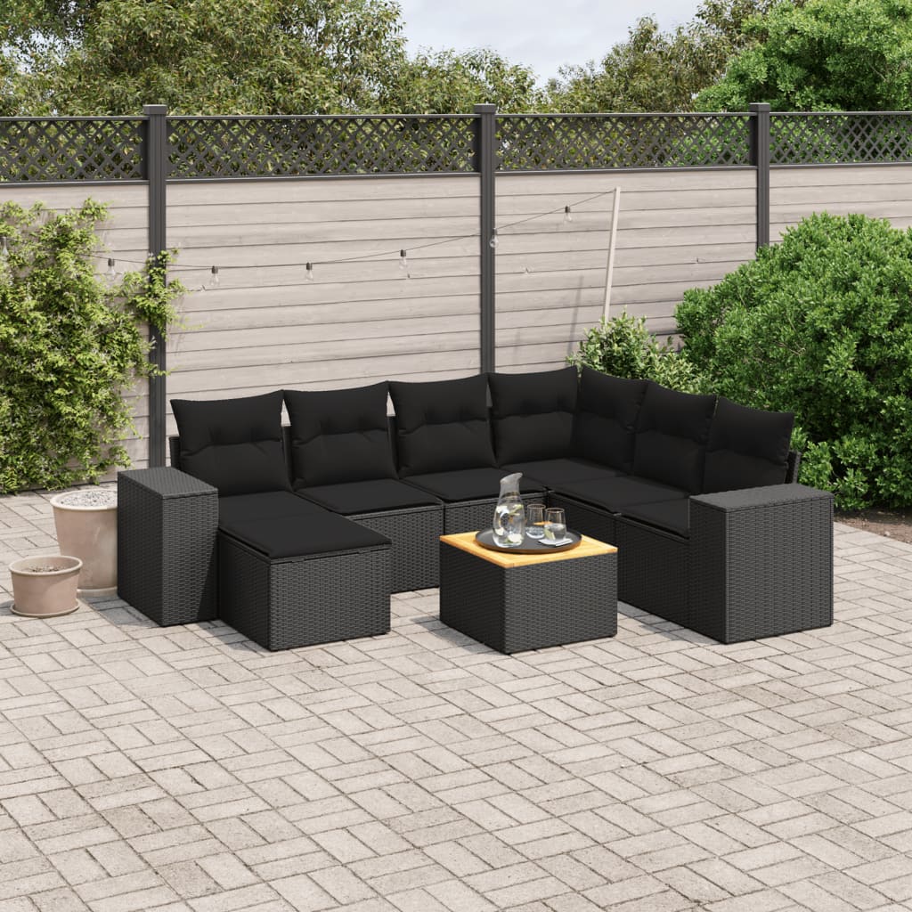 8-delige Loungeset met kussens poly rattan zwart is nu te koop bij PeponiXL, paradijselijk wonen!