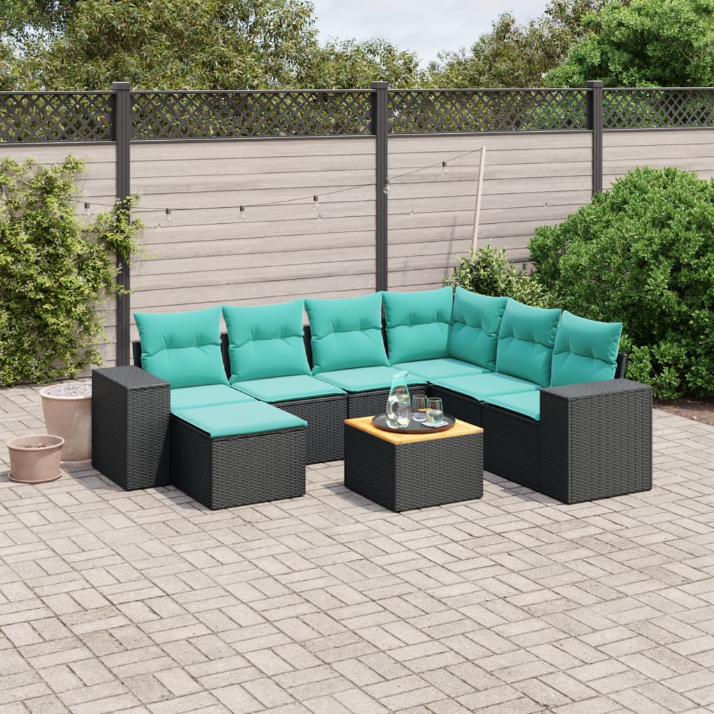 8-delige tuinbankset met kussens, zwart polyrotan is nu te koop bij PeponiXL, paradijselijk wonen!