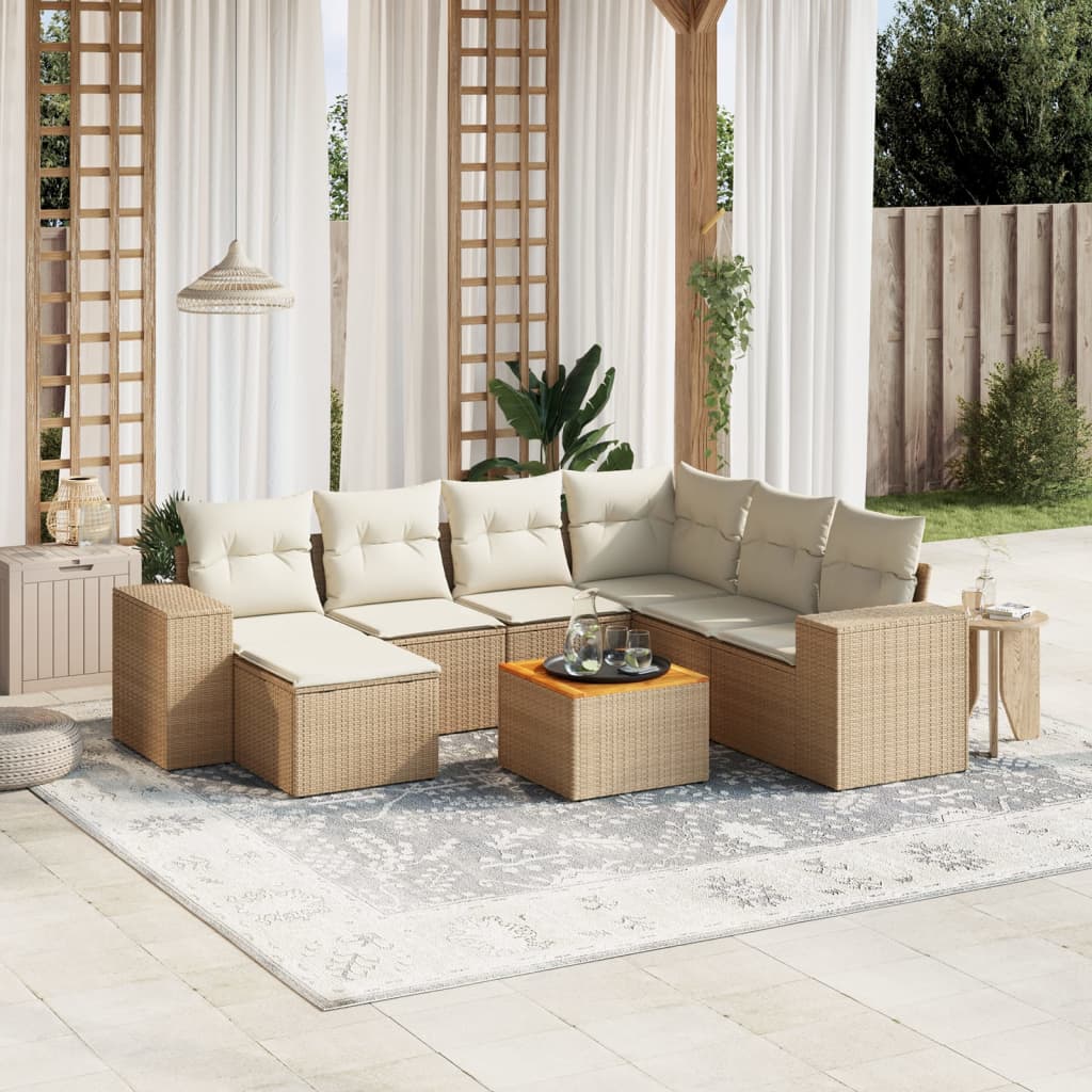 8-delige Loungeset met kussens poly rattan beige is nu te koop bij PeponiXL, paradijselijk wonen!