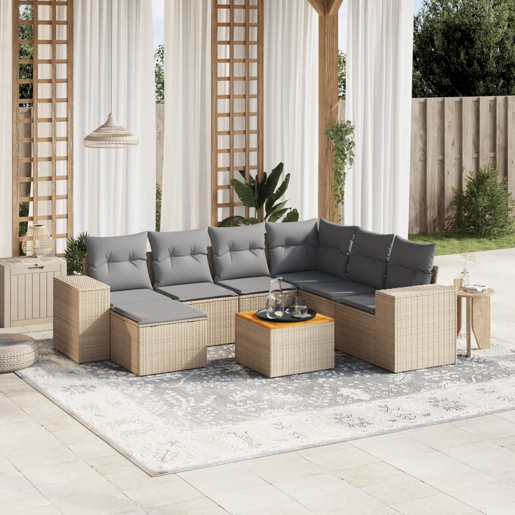 8-delige Loungeset met kussens poly rattan beige is nu te koop bij PeponiXL, paradijselijk wonen!