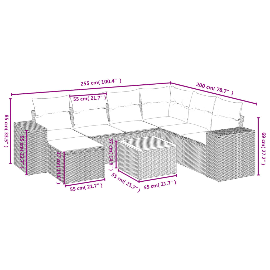 8-delige Loungeset met kussens poly rattan grijs is nu te koop bij PeponiXL, paradijselijk wonen!