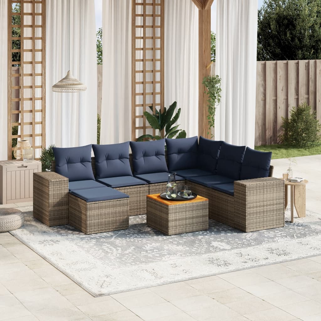 8-delige tuinbankset met kussens, grijs polyrotan is nu te koop bij PeponiXL, paradijselijk wonen!