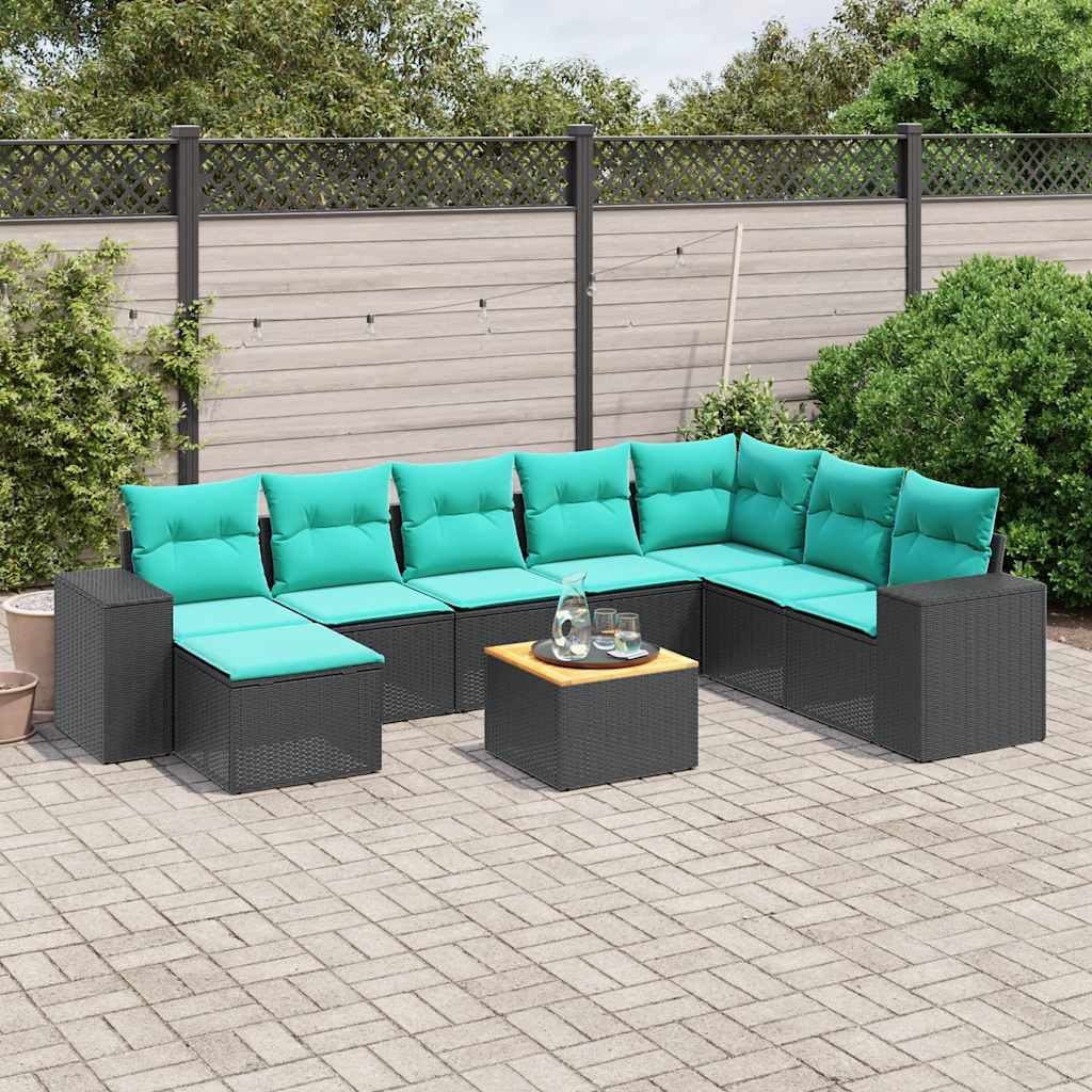 9-delige tuinbankset met kussens van zwart polyrotan is nu te koop bij PeponiXL, paradijselijk wonen!