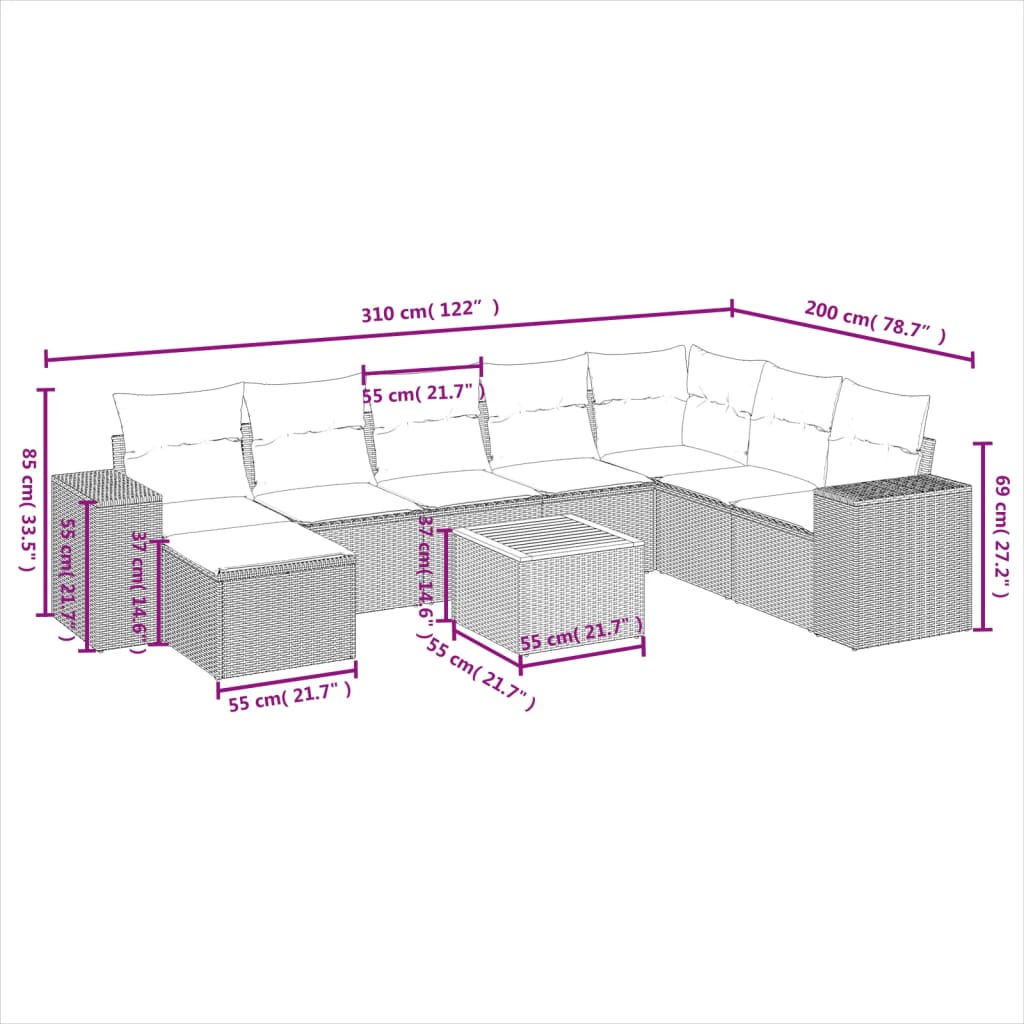 9-delige Loungeset met kussens poly rattan beige is nu te koop bij PeponiXL, paradijselijk wonen!