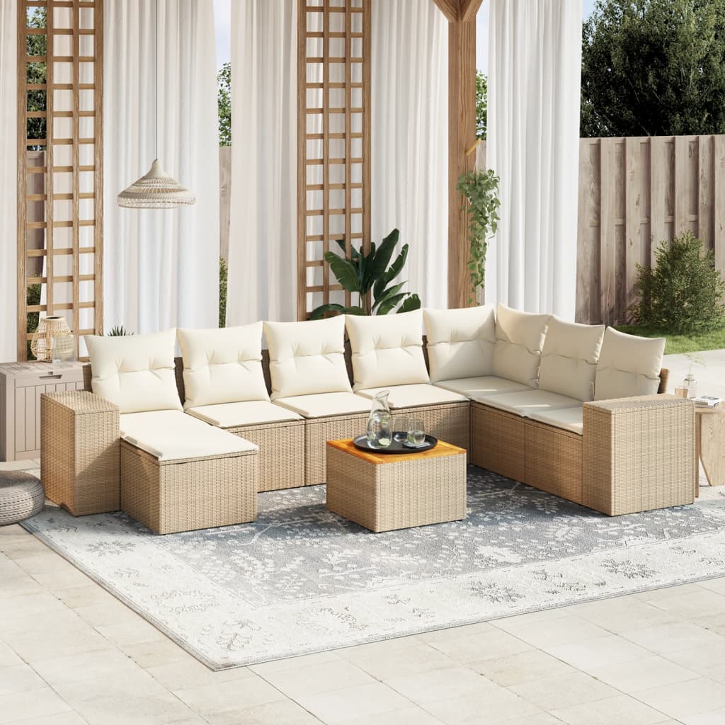 9-delige Loungeset met kussens poly rattan beige is nu te koop bij PeponiXL, paradijselijk wonen!