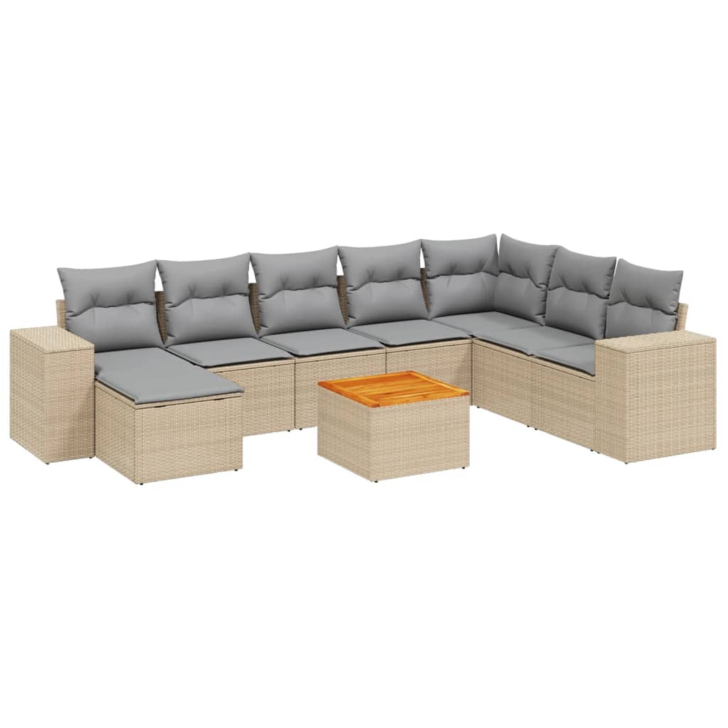 9-delige Loungeset met kussens poly rattan beige is nu te koop bij PeponiXL, paradijselijk wonen!