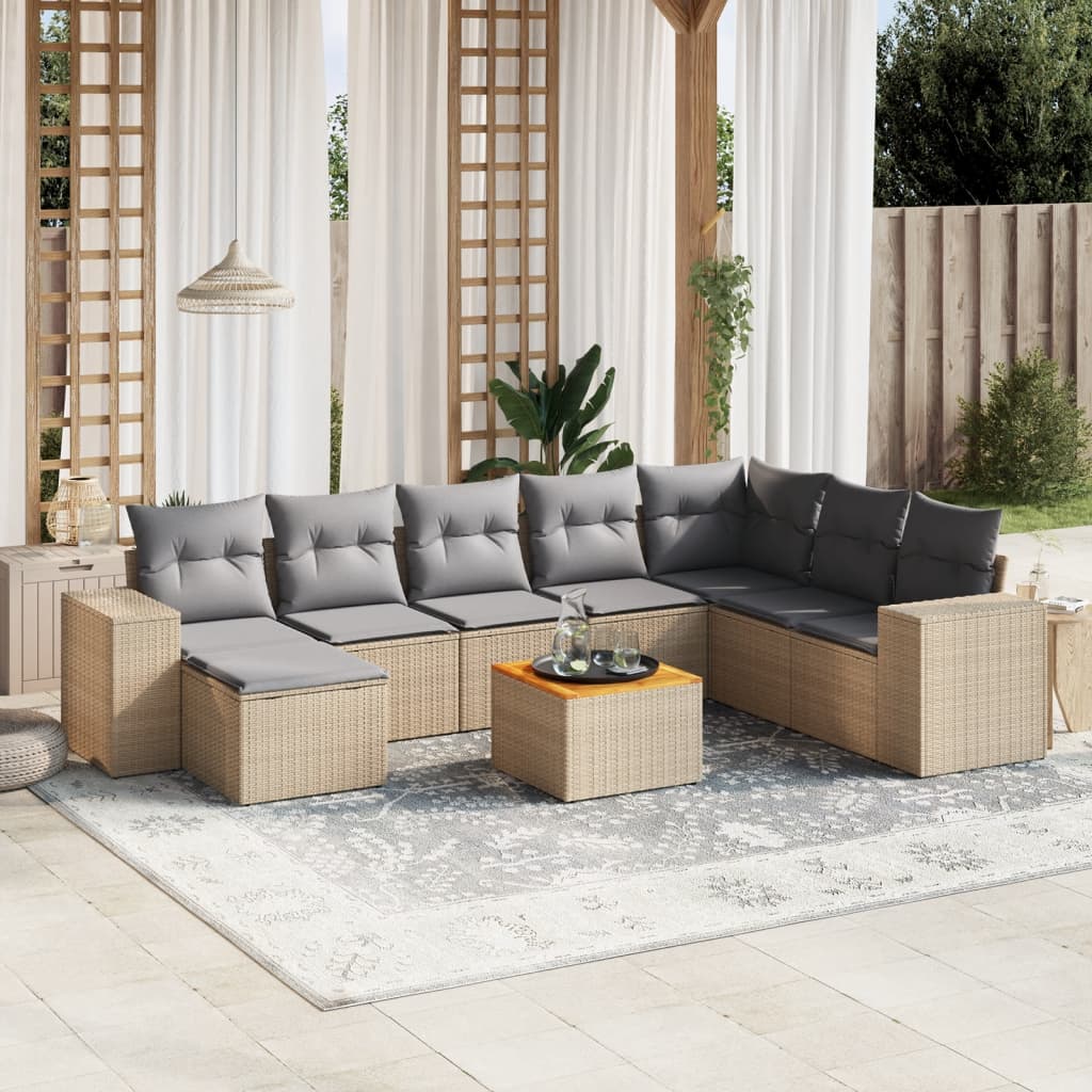 9-delige Loungeset met kussens poly rattan beige is nu te koop bij PeponiXL, paradijselijk wonen!