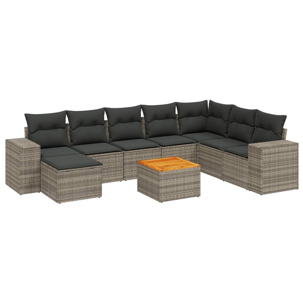 9-delige Loungeset met kussens poly rattan grijs is nu te koop bij PeponiXL, paradijselijk wonen!