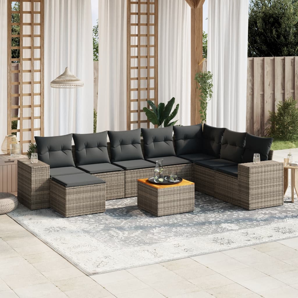9-delige Loungeset met kussens poly rattan grijs is nu te koop bij PeponiXL, paradijselijk wonen!
