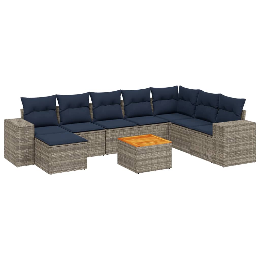 9-delige tuinbankset met kussens, grijs polyrotan is nu te koop bij PeponiXL, paradijselijk wonen!