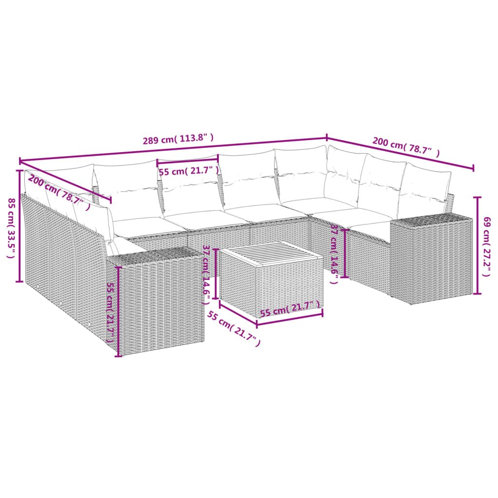 10-delige Loungeset met kussens poly rattan zwart is nu te koop bij PeponiXL, paradijselijk wonen!