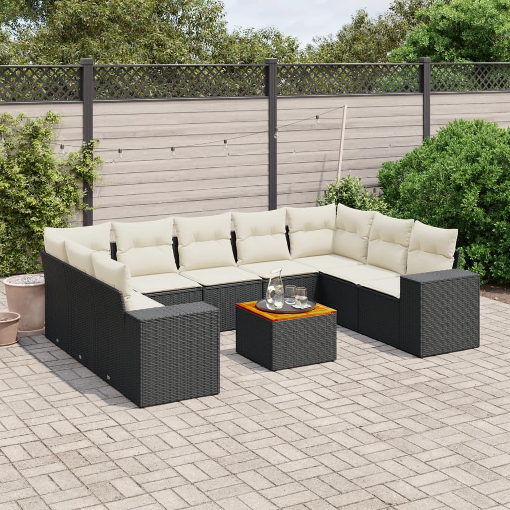 10-delige Loungeset met kussens poly rattan zwart is nu te koop bij PeponiXL, paradijselijk wonen!