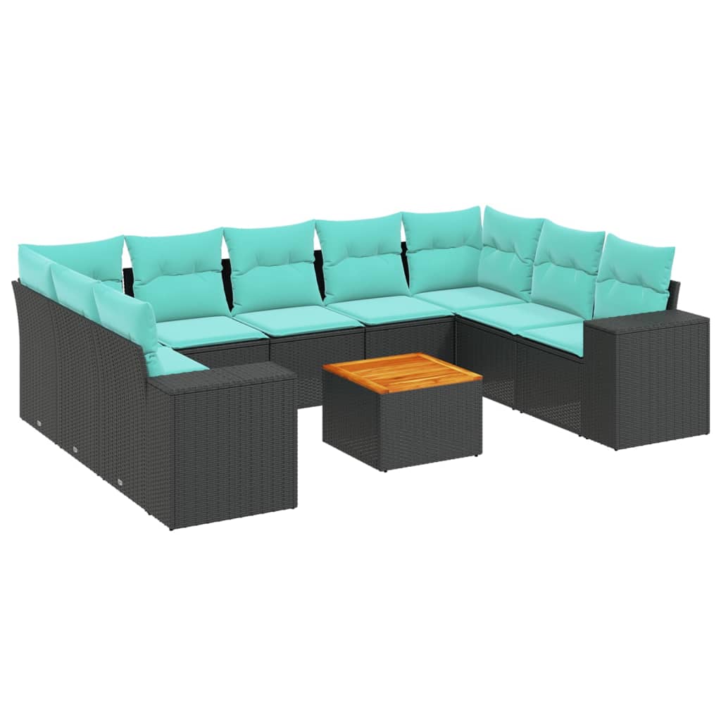 10-delige tuinbankset met kussens van zwart polyrotan is nu te koop bij PeponiXL, paradijselijk wonen!