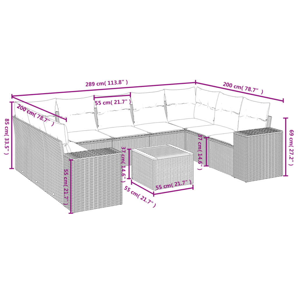 10-delige tuinbankset met kussens van zwart polyrotan is nu te koop bij PeponiXL, paradijselijk wonen!