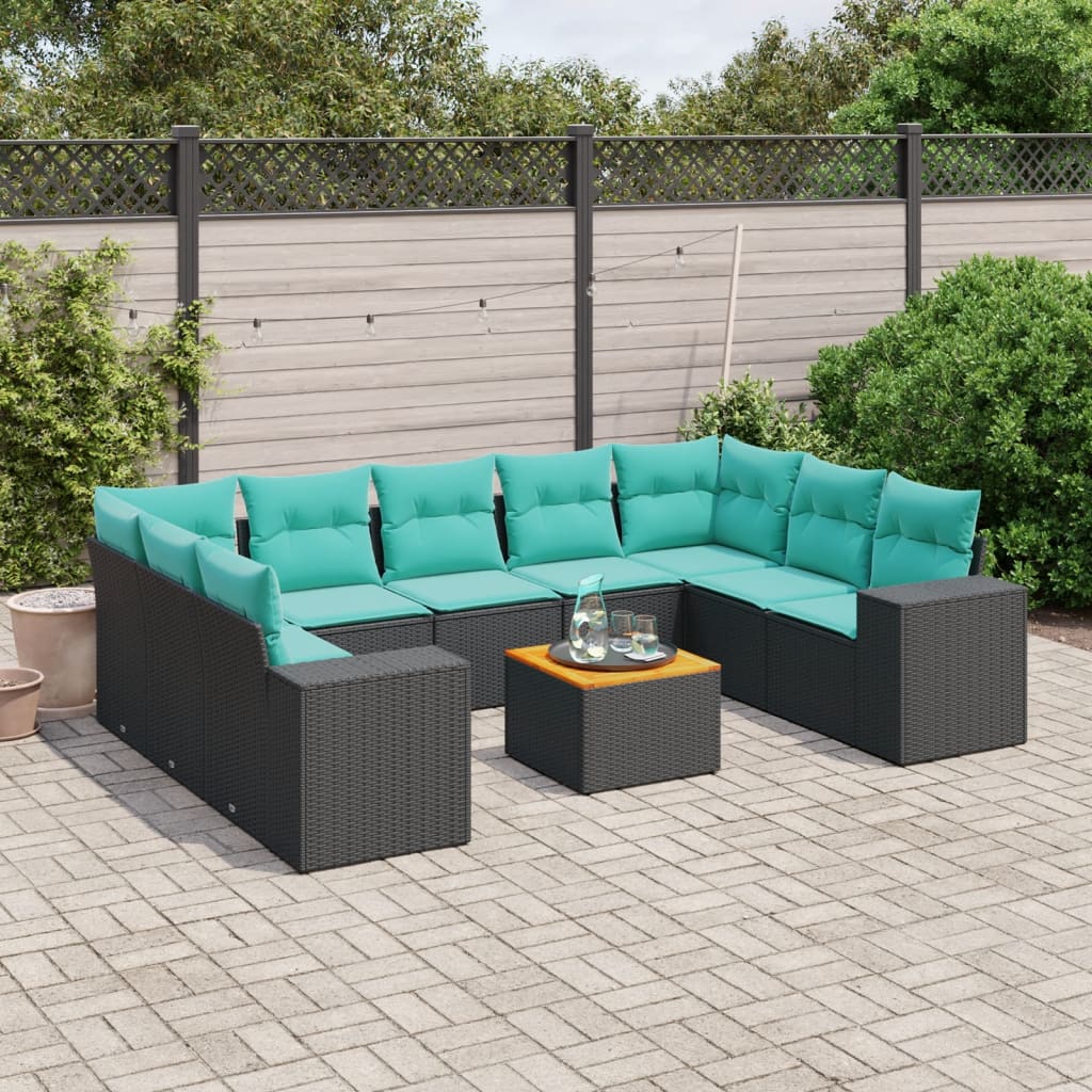 10-delige tuinbankset met kussens van zwart polyrotan is nu te koop bij PeponiXL, paradijselijk wonen!