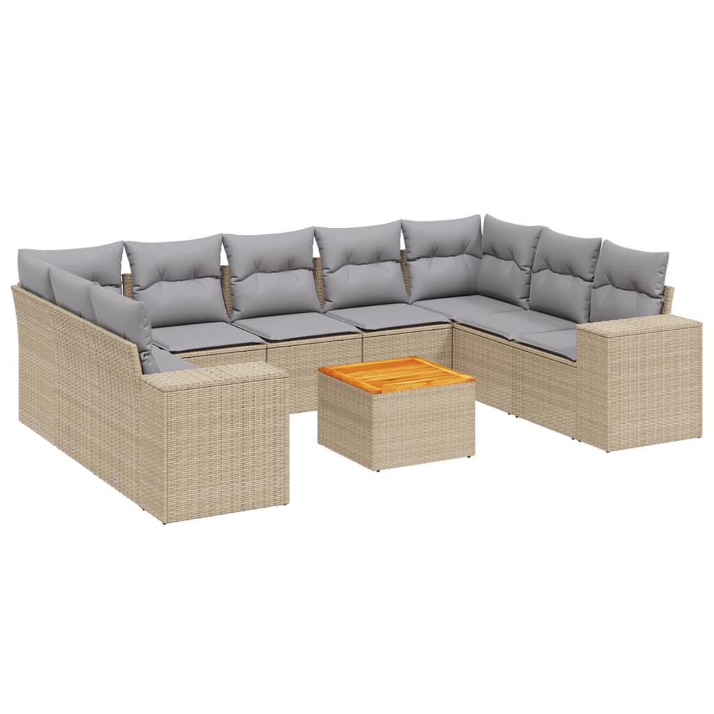 10-delige Loungeset met kussens poly rattan beige is nu te koop bij PeponiXL, paradijselijk wonen!