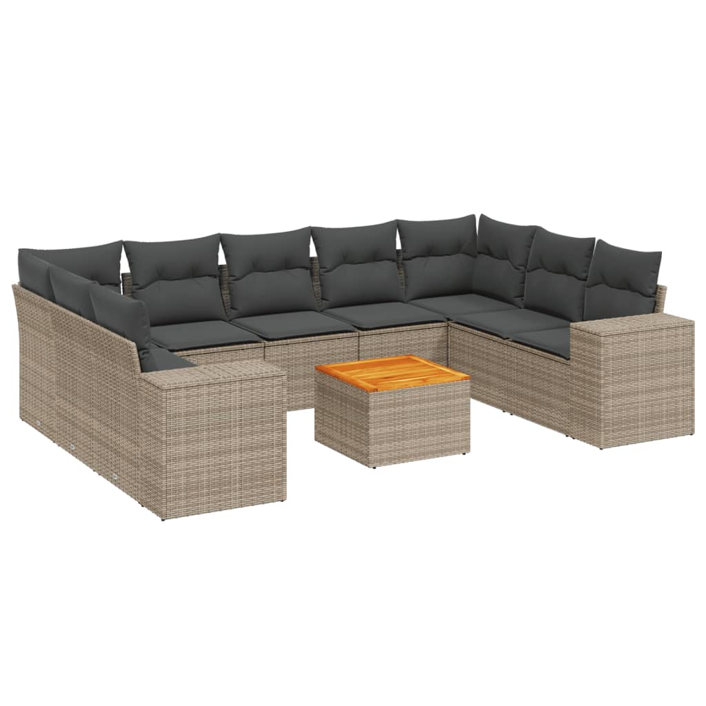 10-delige Loungeset met kussens poly rattan grijs is nu te koop bij PeponiXL, paradijselijk wonen!