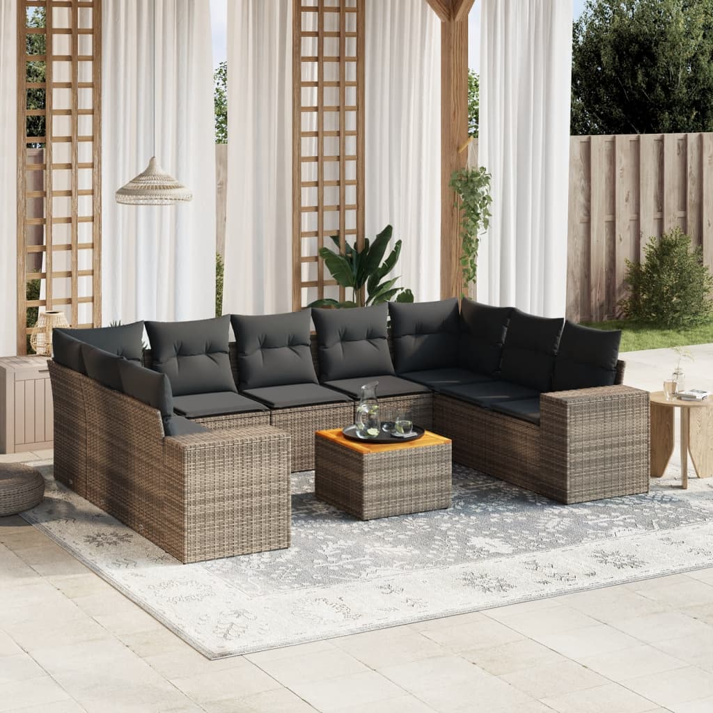 10-delige Loungeset met kussens poly rattan grijs is nu te koop bij PeponiXL, paradijselijk wonen!