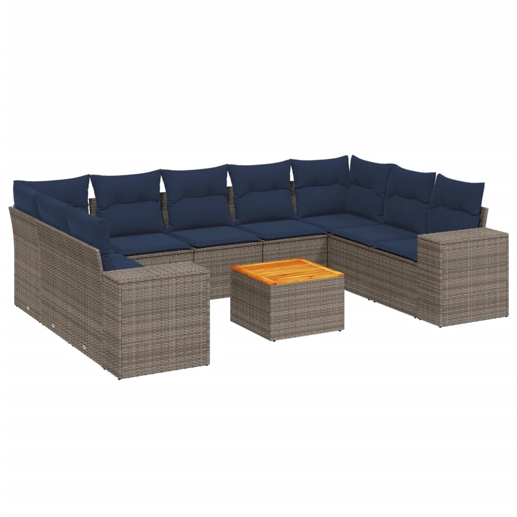 10-delige tuinbankset met kussens, grijs polyrotan is nu te koop bij PeponiXL, paradijselijk wonen!