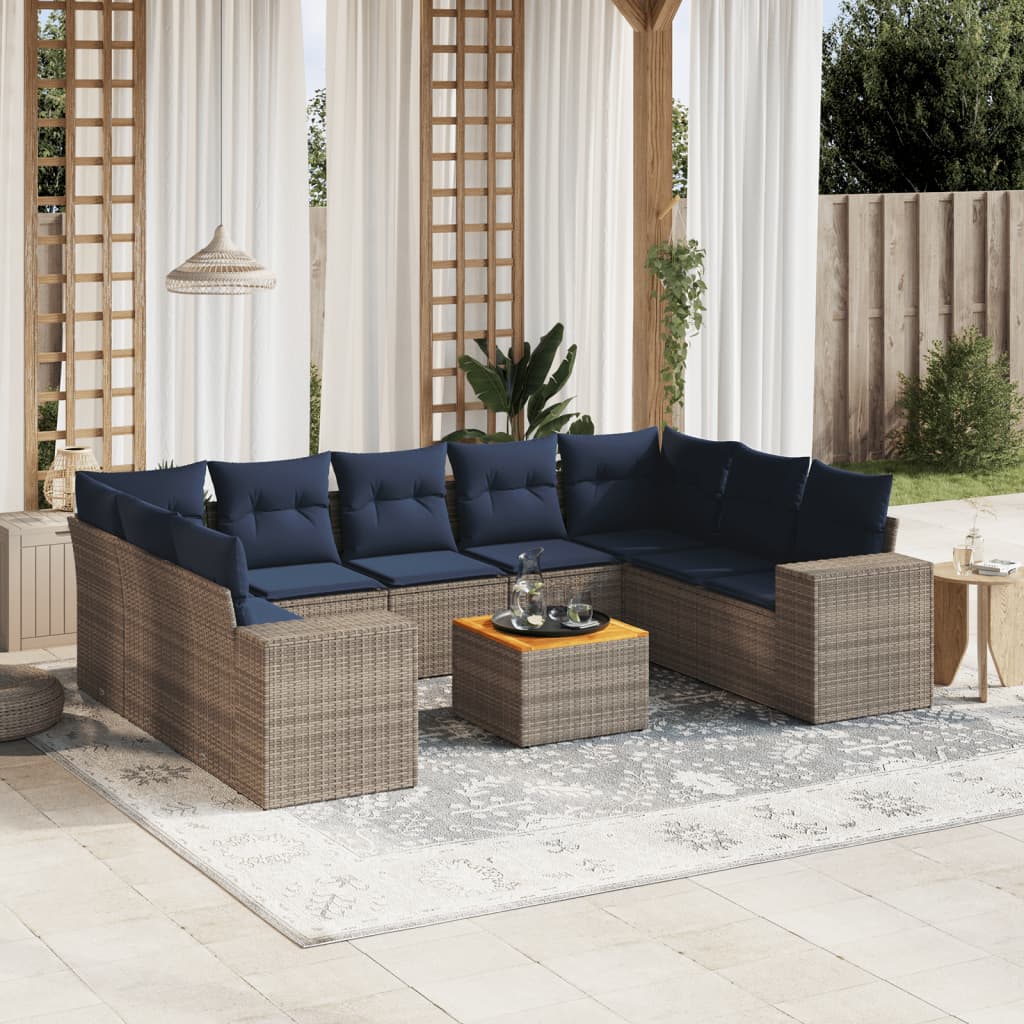 10-delige tuinbankset met kussens, grijs polyrotan is nu te koop bij PeponiXL, paradijselijk wonen!