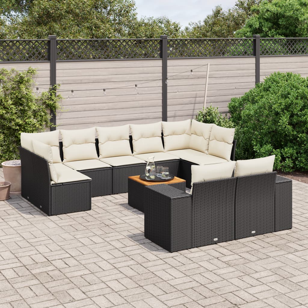 10-delige Loungeset met kussens poly rattan zwart is nu te koop bij PeponiXL, paradijselijk wonen!