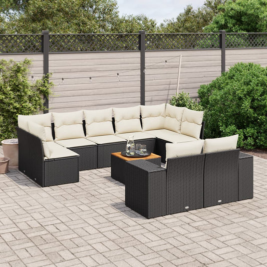 10-delige Loungeset met kussens poly rattan zwart is nu te koop bij PeponiXL, paradijselijk wonen!