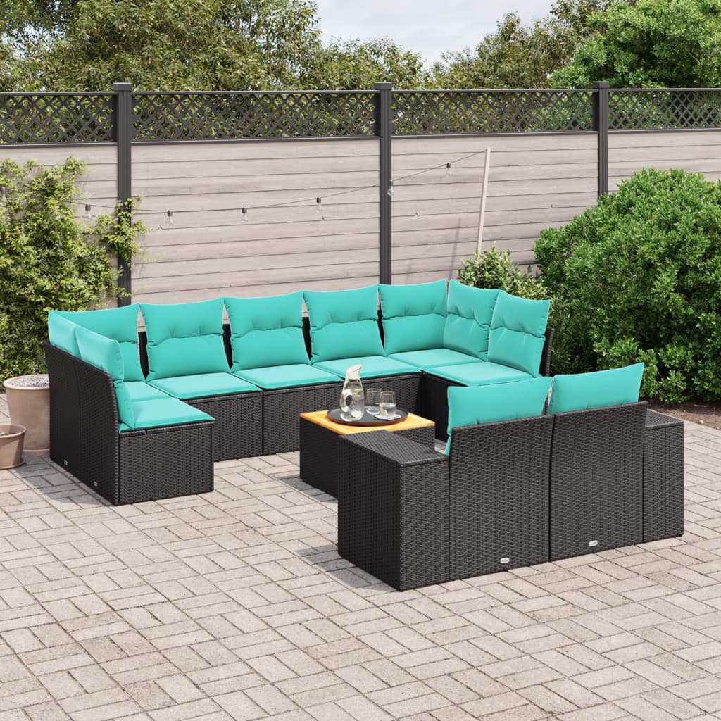 10-delige tuinbankset met kussens van zwart polyrotan is nu te koop bij PeponiXL, paradijselijk wonen!