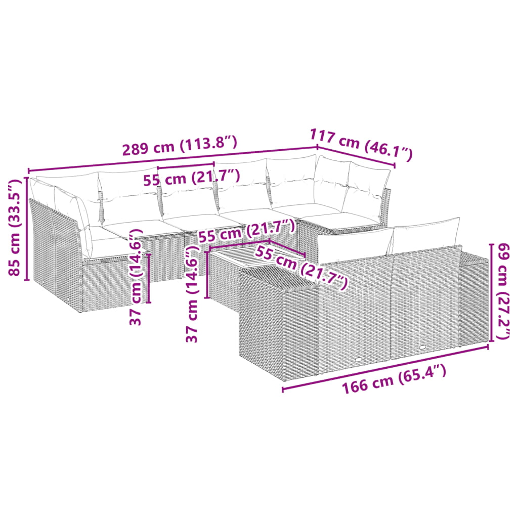 10-delige Loungeset met kussens poly rattan grijs is nu te koop bij PeponiXL, paradijselijk wonen!