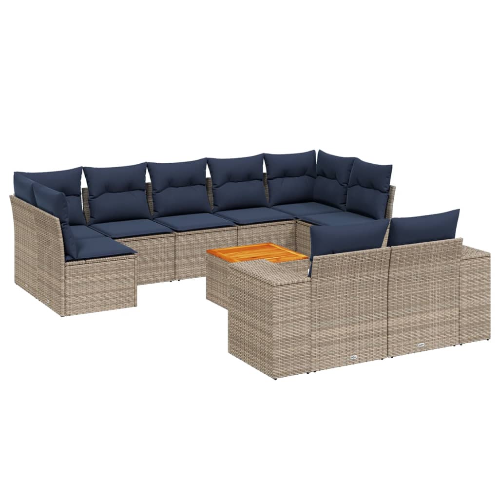 10-delige tuinbankset met kussens, grijs polyrotan is nu te koop bij PeponiXL, paradijselijk wonen!