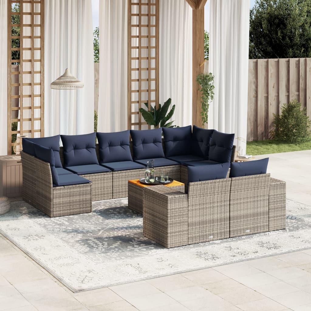 10-delige tuinbankset met kussens, grijs polyrotan is nu te koop bij PeponiXL, paradijselijk wonen!