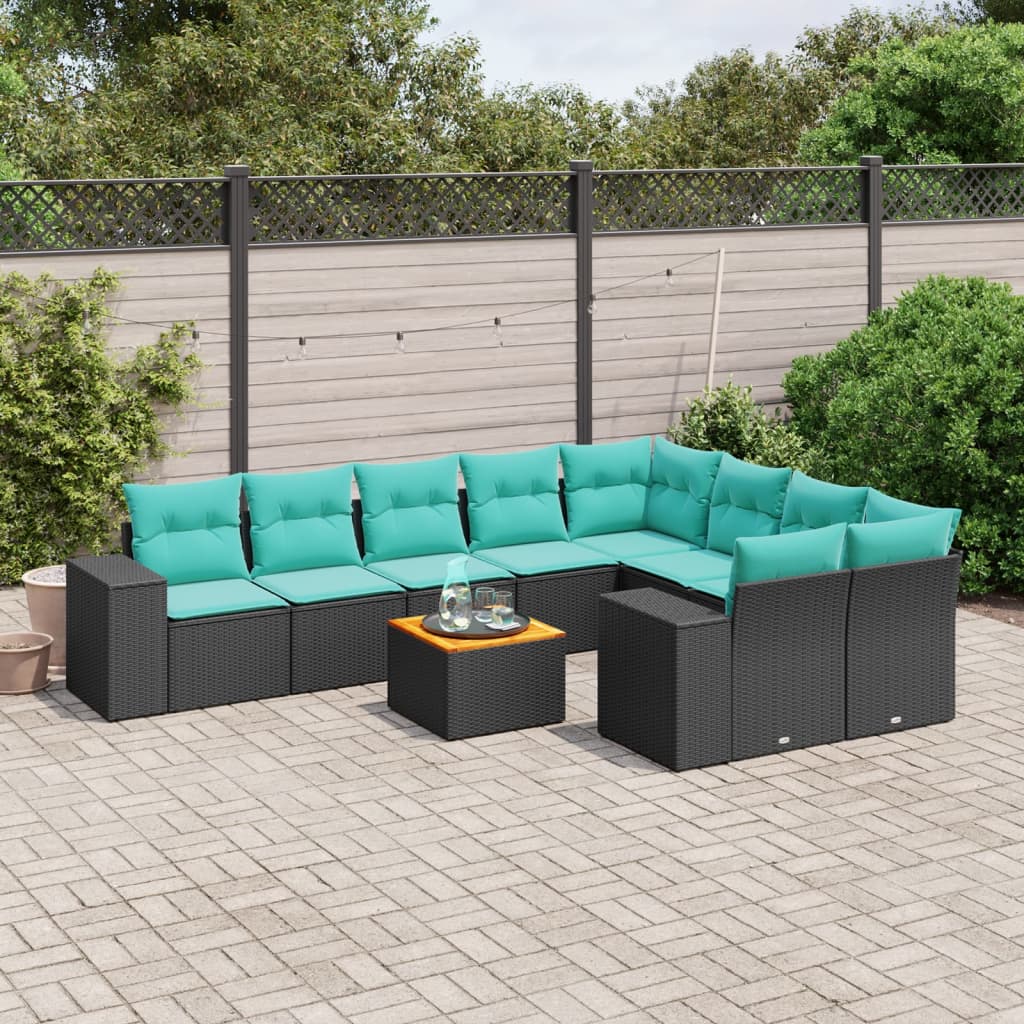 10-delige tuinbankset met kussens van zwart polyrotan is nu te koop bij PeponiXL, paradijselijk wonen!
