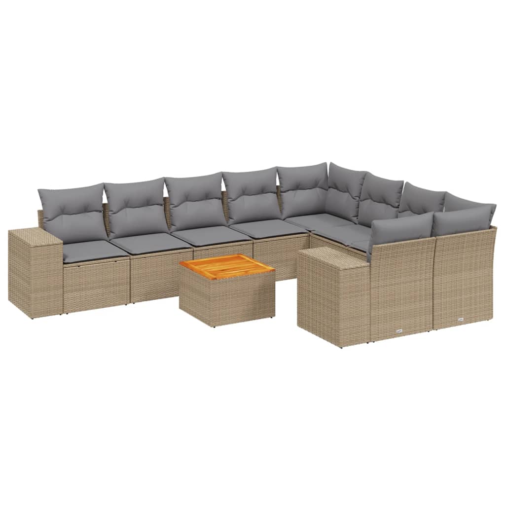 10-delige Loungeset met kussens poly rattan beige is nu te koop bij PeponiXL, paradijselijk wonen!